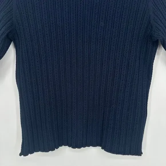 Boden Pointelle Rib Knit Mock Neck Top Knit Short Sleeve Lettuce Trim Sweater - Picture 5 of 10